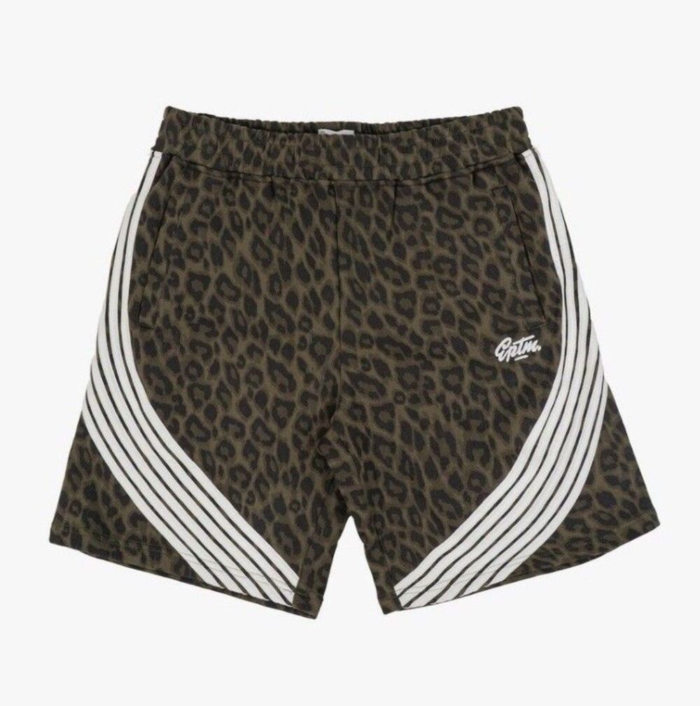 EPTM Olive Leopard Print Shorts Mens Athletic Streetwear Side Stripe Size L NWT